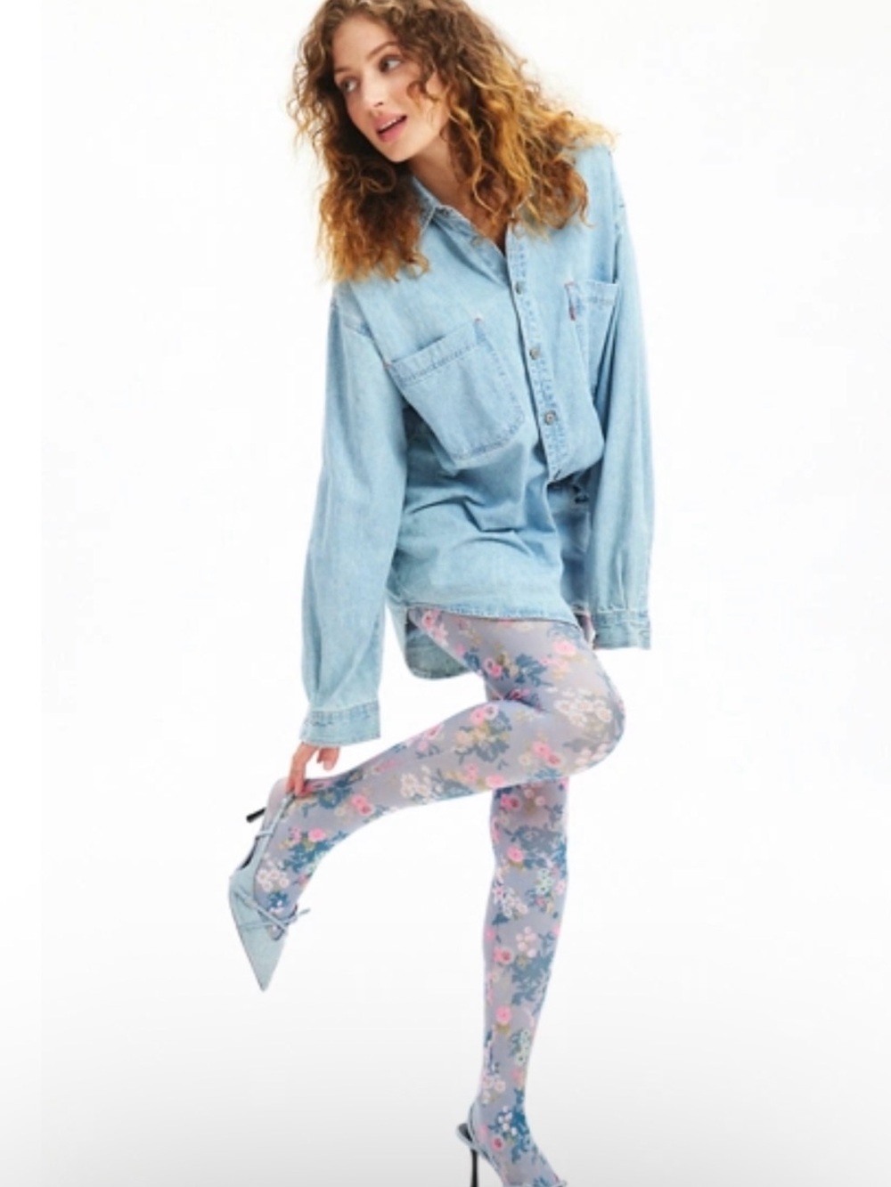 Urban Outfitters Pastel Floral Sheer Tights - Light Blue